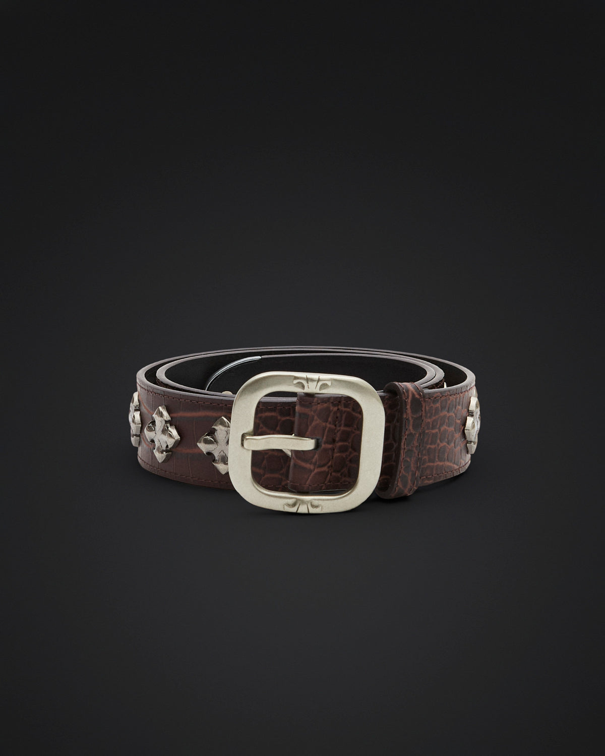 Studded leather belt - brown