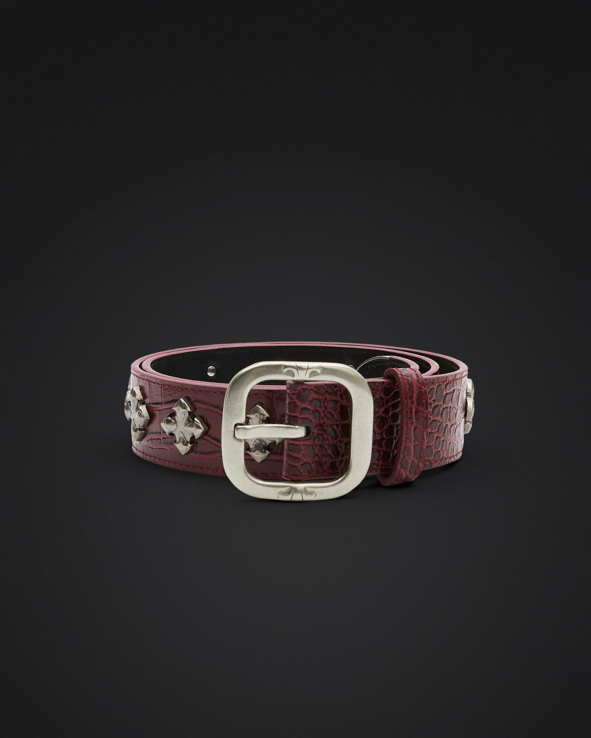 Studded leather belt - red
