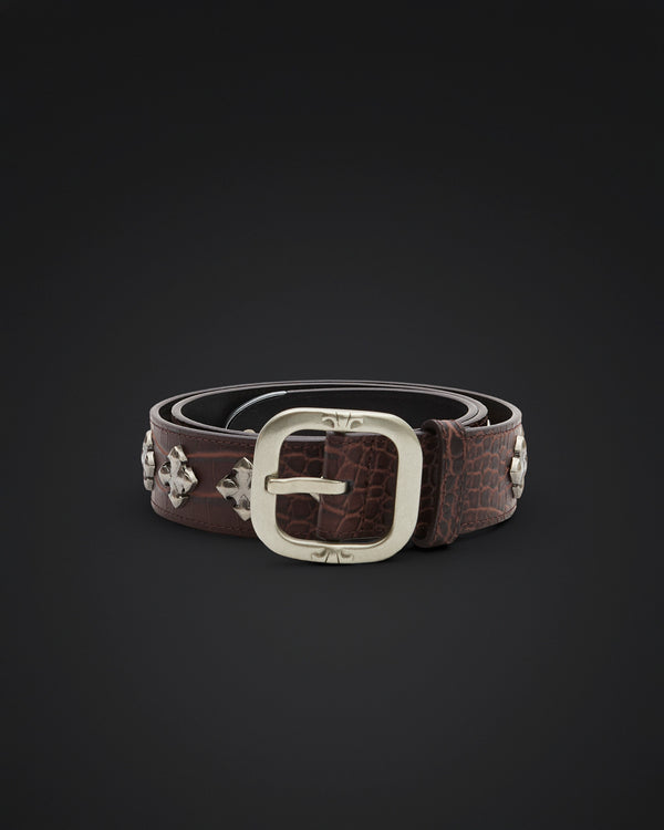 Studded leather belt - brown